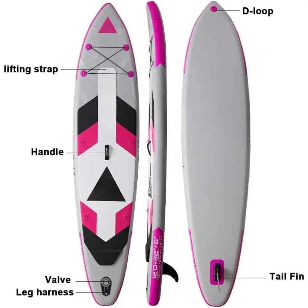 12 Ft Inflatable Stand-Up Surfboard Seaside Beach Water-skiing Surfboard Pulp Board Water Sports Thicken Surfboard Paddle Board