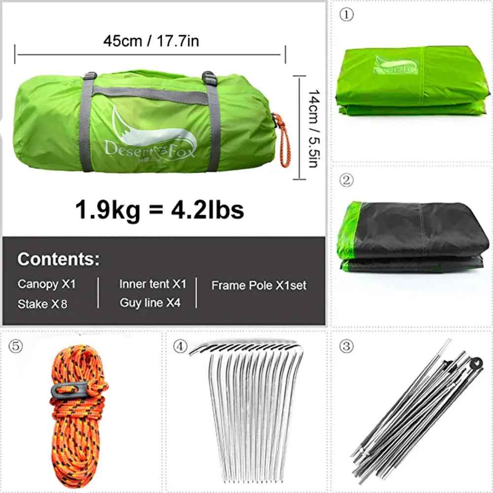Desert&Fox Backpacking Tent 2 Person Aluminum Pole Lightweight Camping Tent