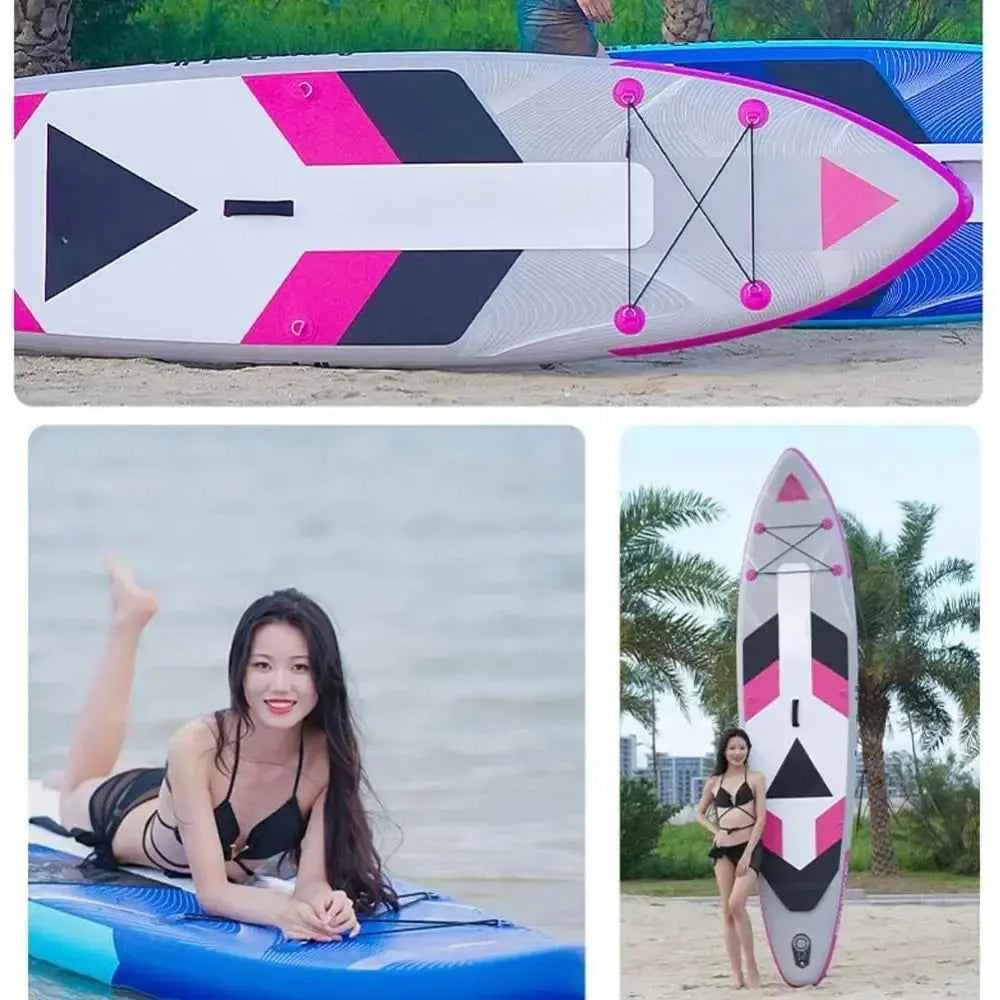 12 Ft Inflatable Stand-Up Surfboard Seaside Beach Water-skiing Surfboard Pulp Board Water Sports Thicken Surfboard Paddle Board