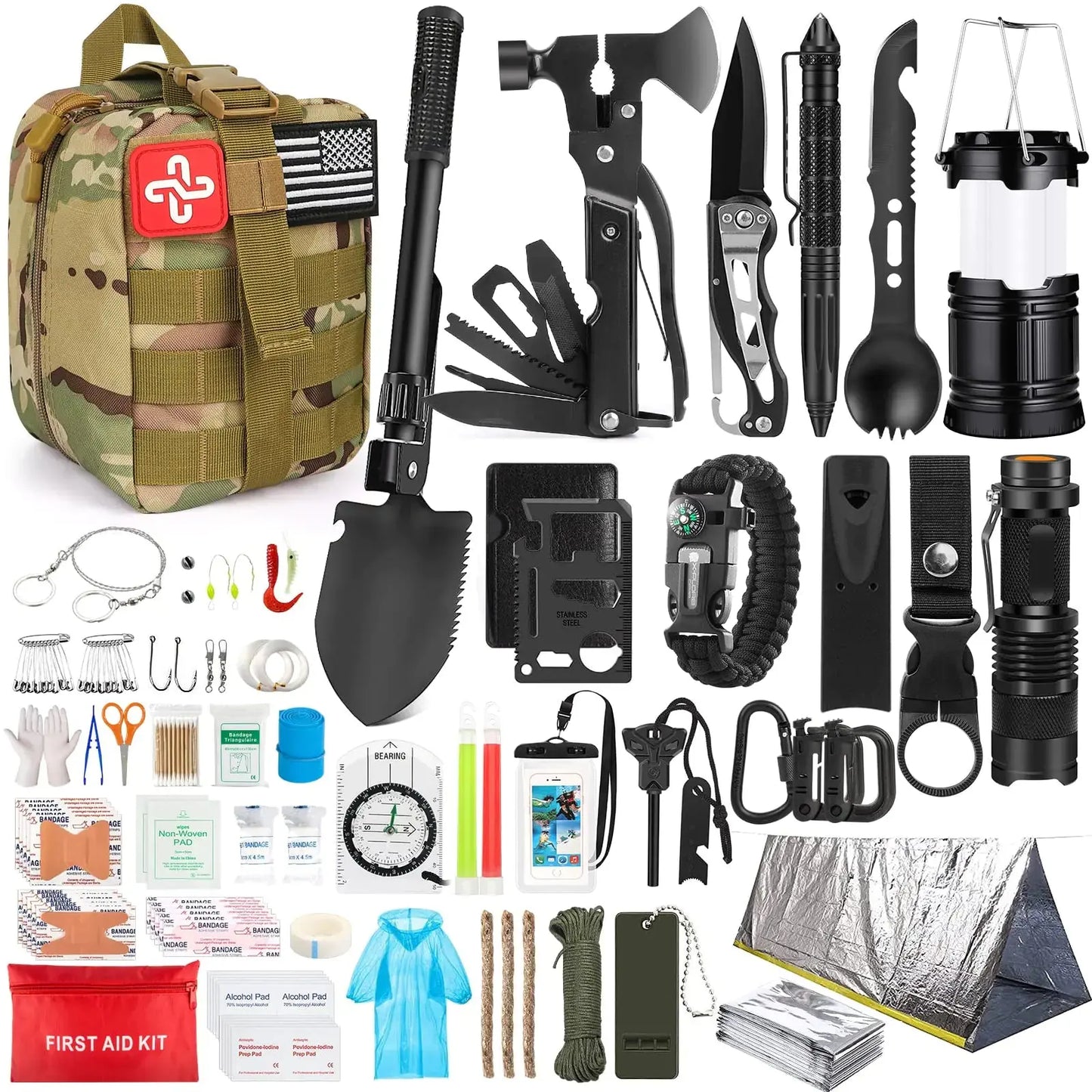 Survival Kit 250Pcs Survival Gear First Aid Kit with Molle System Compatible Bag and Emergency Tent Emergency Kit for Earthquake Outdoor Adventure Hiking Hunting Gifts for Men Women ZenBird Store