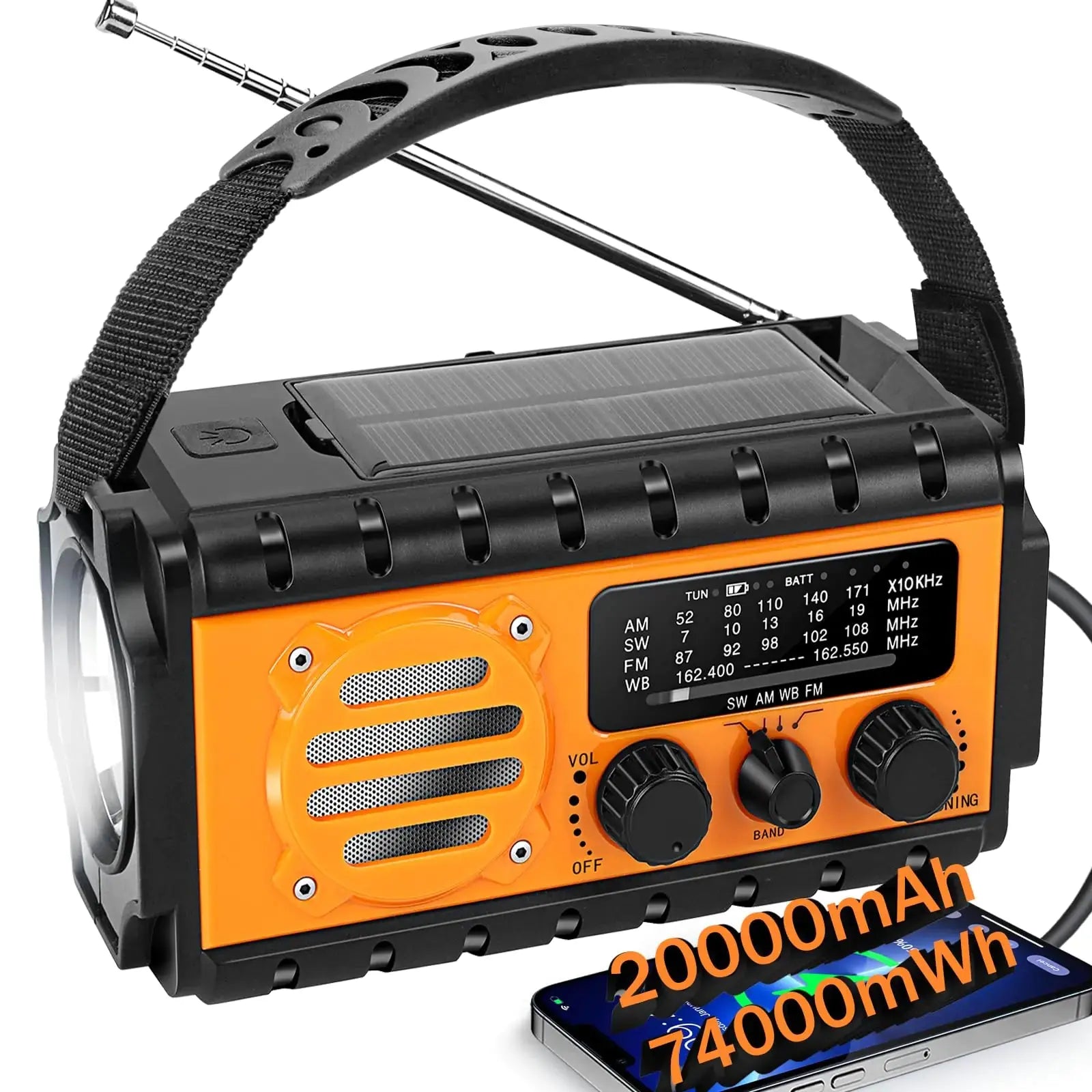 QAUYYW 74000mWh Emergency Radio with NOAA Weather Alert Portable Hand Crank SW/AM/FM Survival Radio with Fast Charge Rechargeable Solar Battery Flashlight Reading LampSOS Sirenor Home Outdoor ZenBird Store