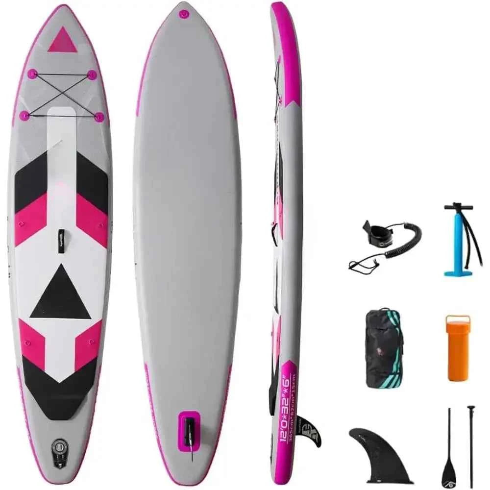 12 Ft Inflatable Stand-Up Surfboard Seaside Beach Water-skiing Surfboard Pulp Board Water Sports Thicken Surfboard Paddle Board