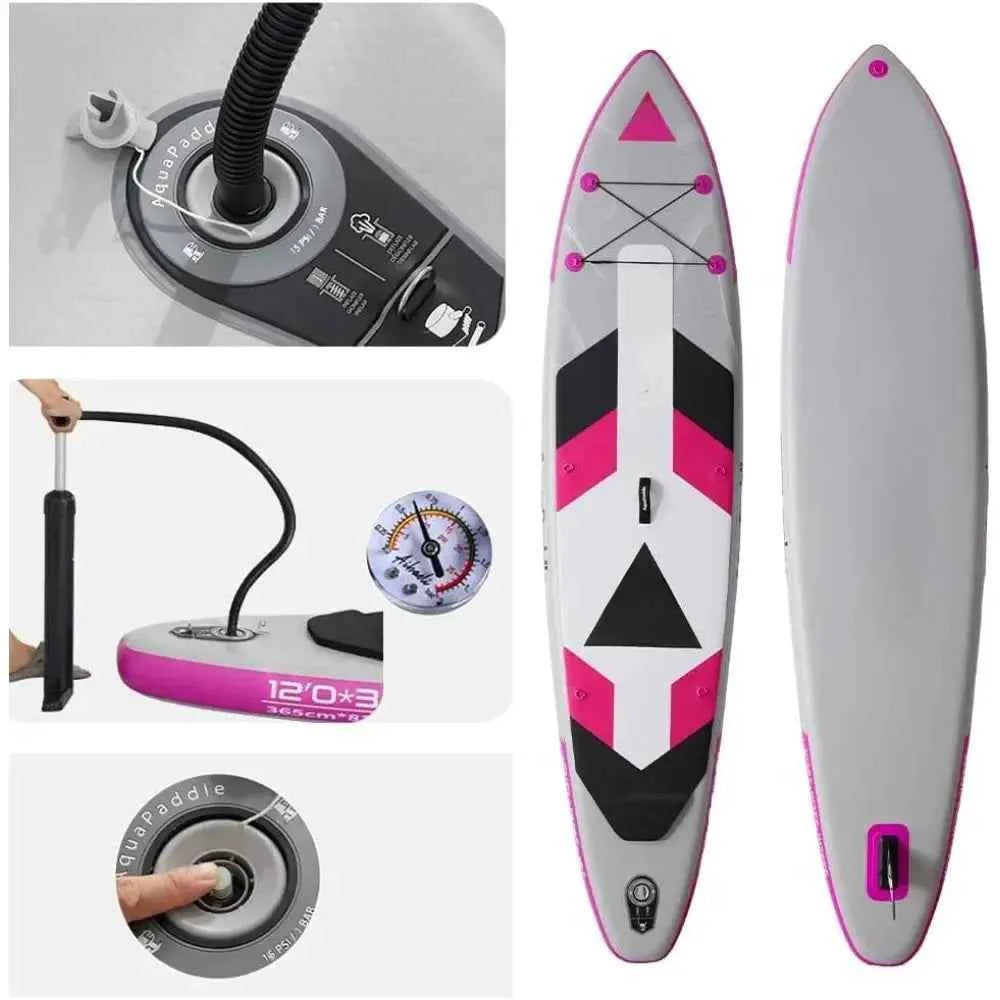 12 Ft Inflatable Stand-Up Surfboard Seaside Beach Water-skiing Surfboard Pulp Board Water Sports Thicken Surfboard Paddle Board
