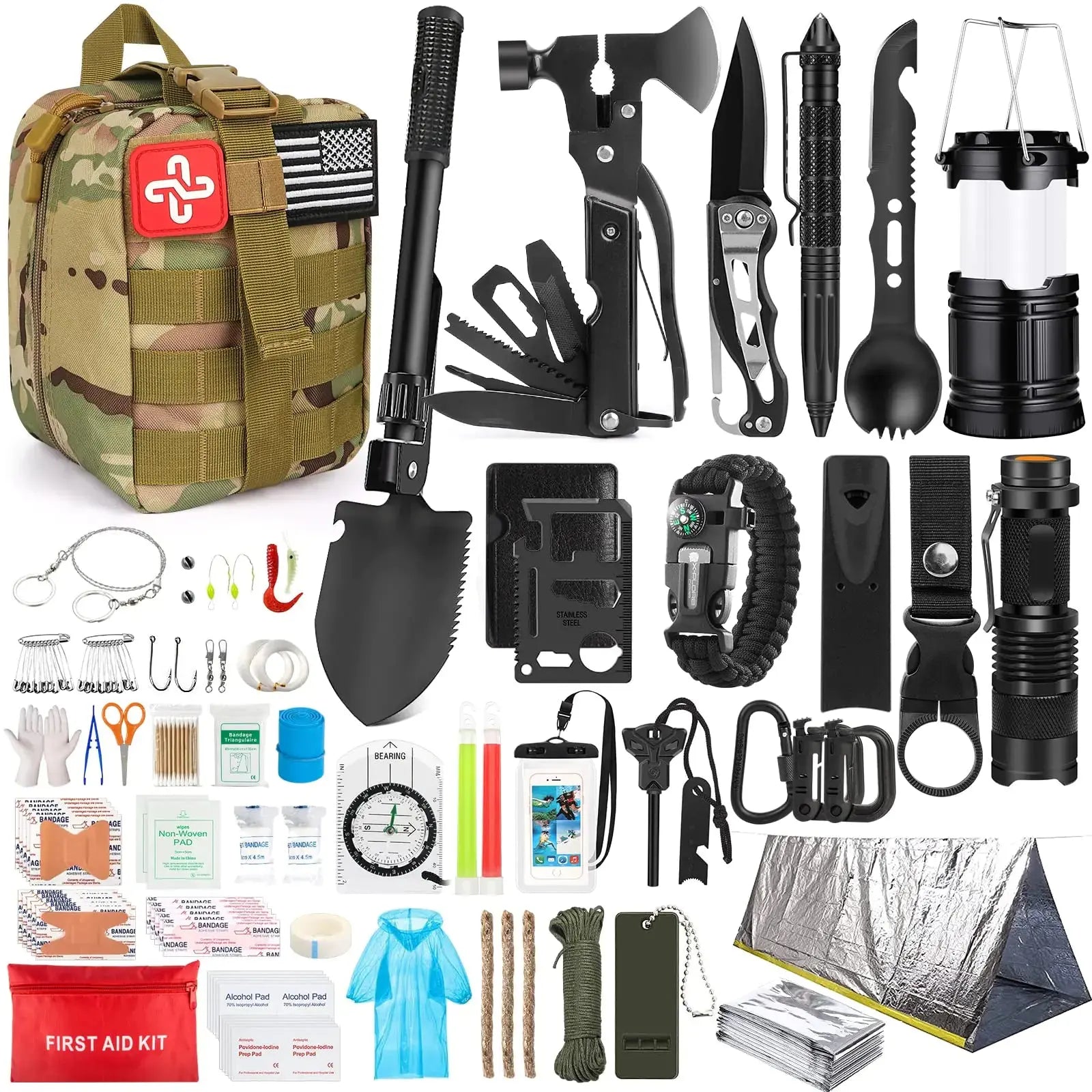 Survival Kit 250Pcs Survival Gear First Aid Kit with Molle System Compatible Bag and Emergency Tent Emergency Kit for Earthquake Outdoor Adventure Hiking Hunting Gifts for Men Women ZenBird Store